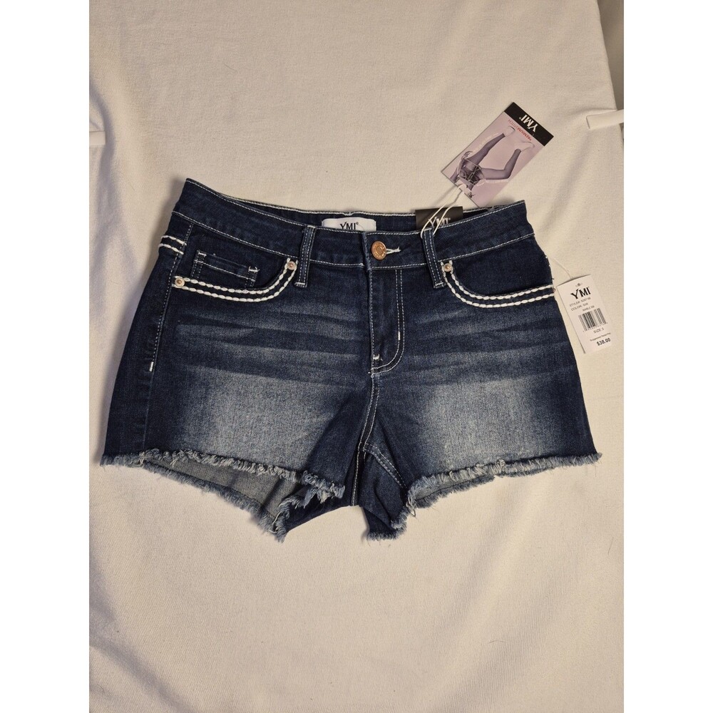 YMI Jeans Women's Denim Shorts Juniors Size 3/26 Premium Stitch Mid-Rise Blue
